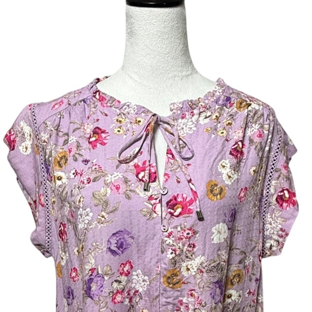 Buffalo Top Womens Large Purple Floral Flutter‎ Sleeve Cottagecore NEW NWT